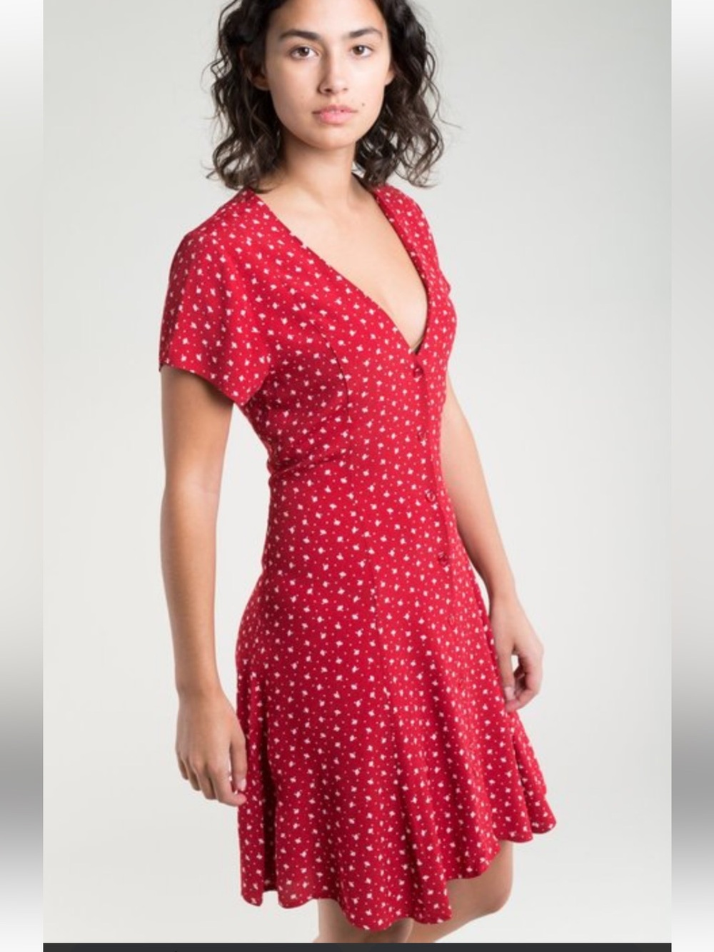 ROLLA'S Red Floral V-Neck Skater Dress